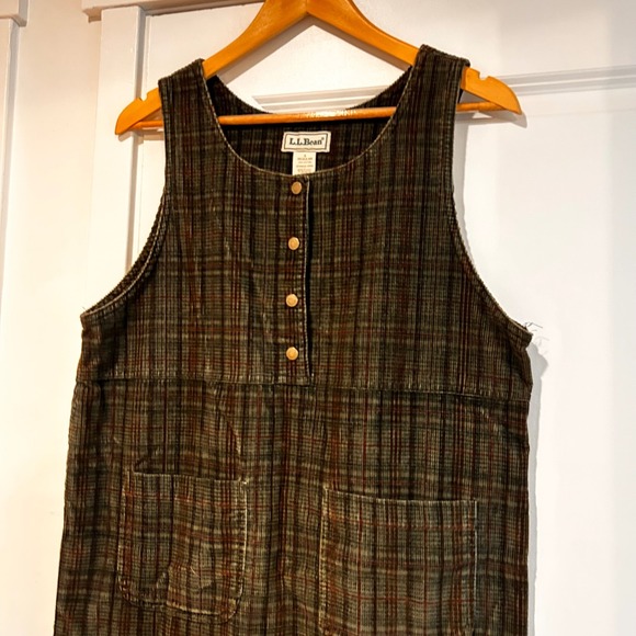L.L. Bean Vintage Corduroy Plaid Jumper Pinafore Dress Womens 8 Cottagecore 90s - Picture 2 of 9